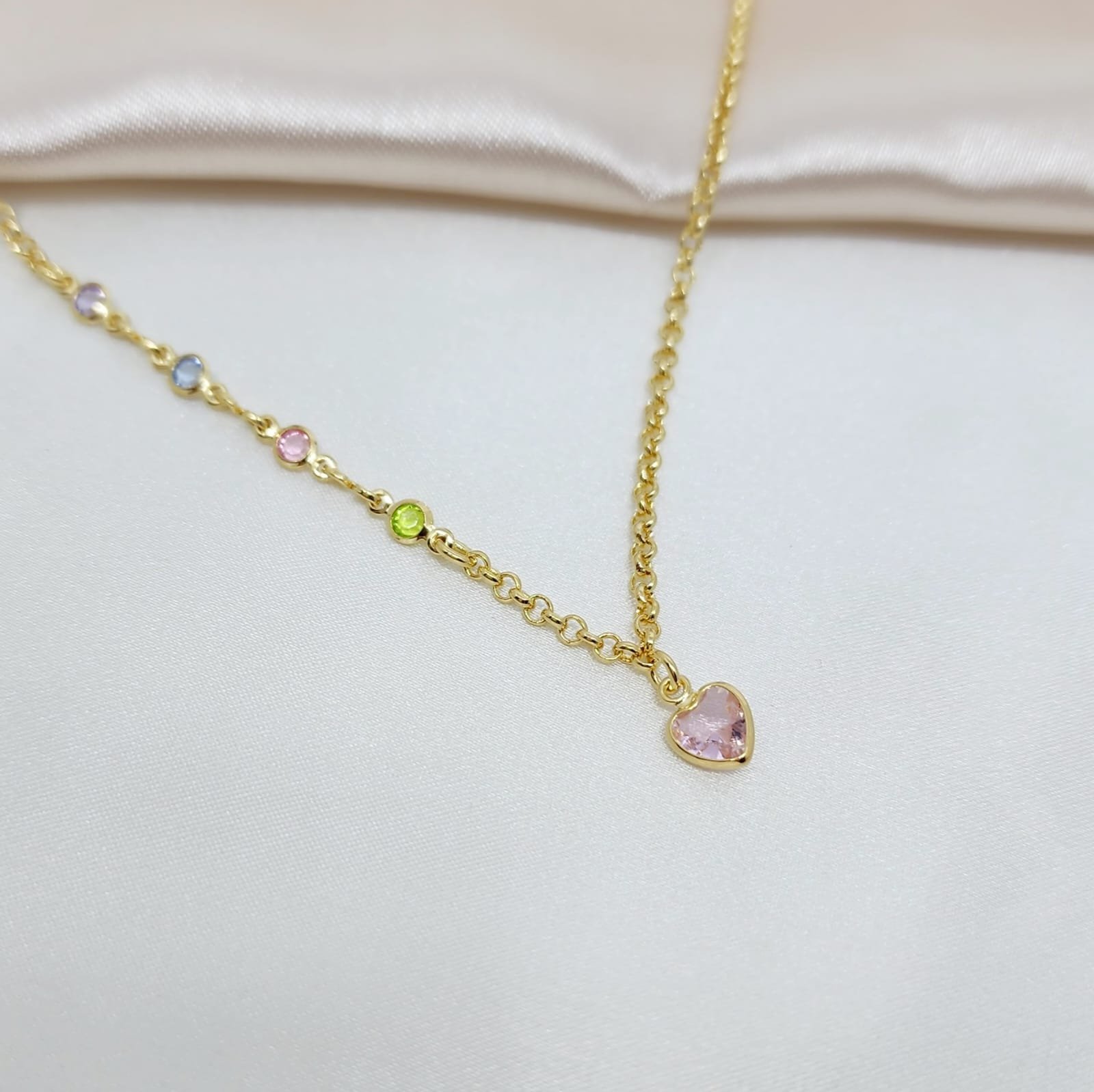 Choker Colors com Pingente de Coração Rosa
