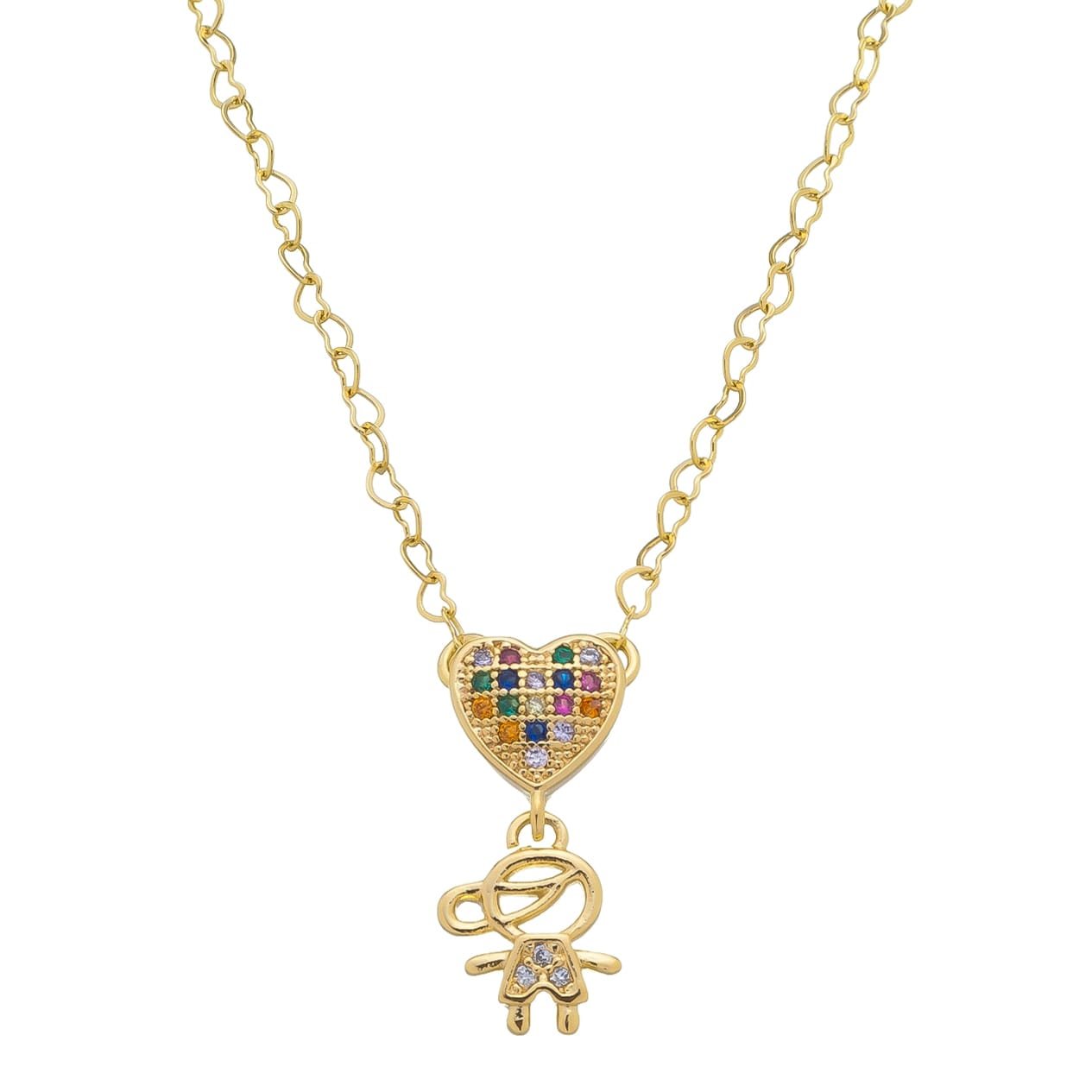 Colar Elo mini Corações com Pingente de coração Cravejados Colors Menino