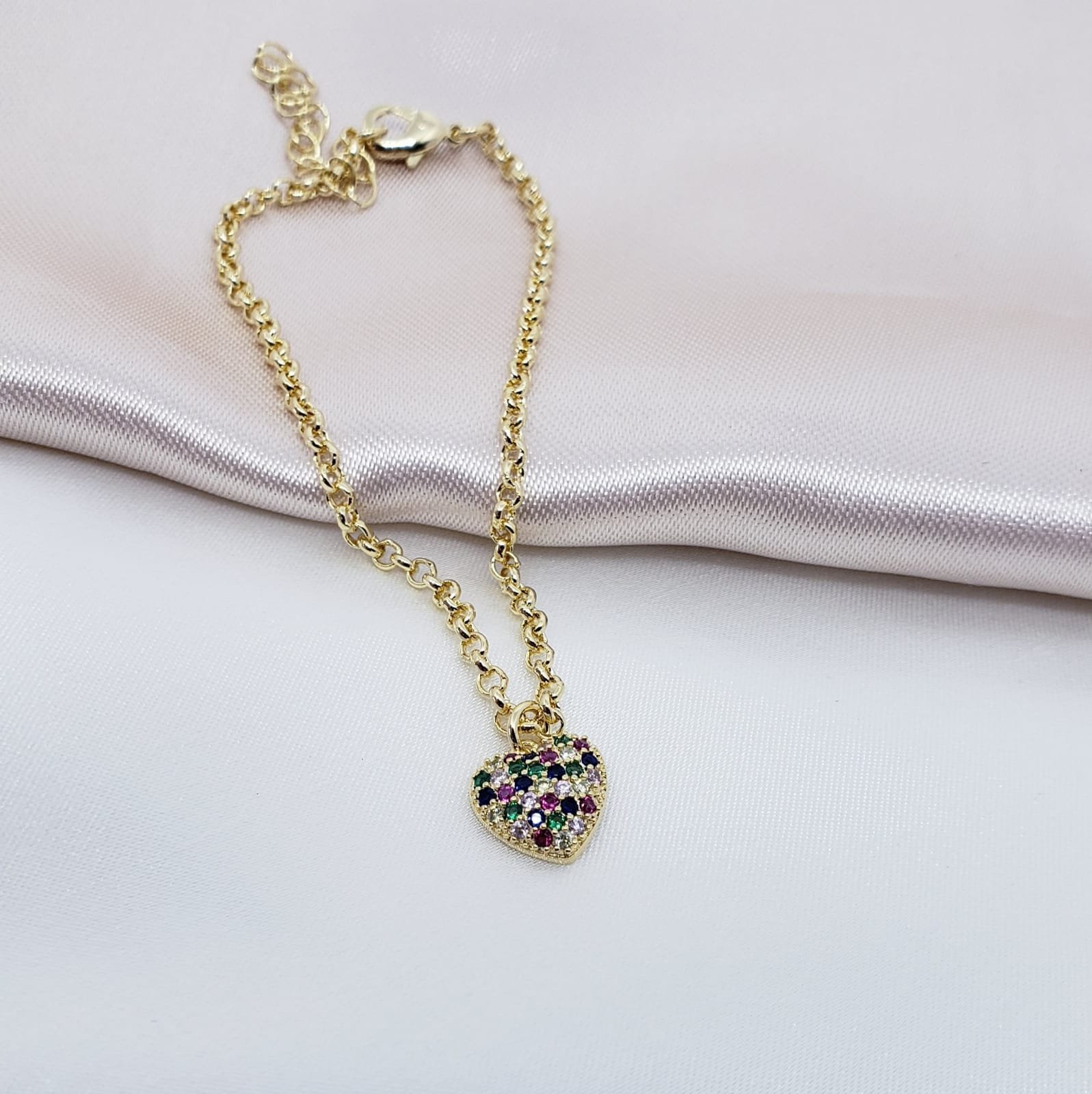 Pulseira Elo Português com Pingente de Coração Colors