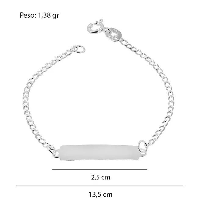 Pulseira Infantil Plaquinha com Nome Personalizado de Prata 925