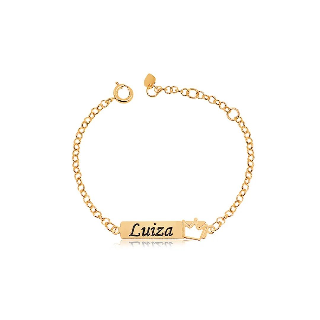Pulseira Infantil Plaquinha com Nome Personalizado e Desenho